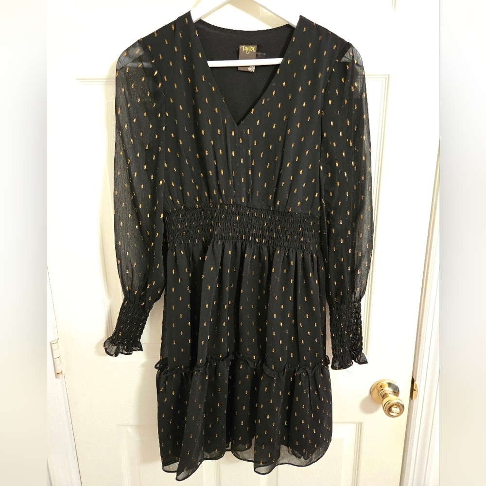 Taylor Women's Black Dress with Gold Accents Size 4